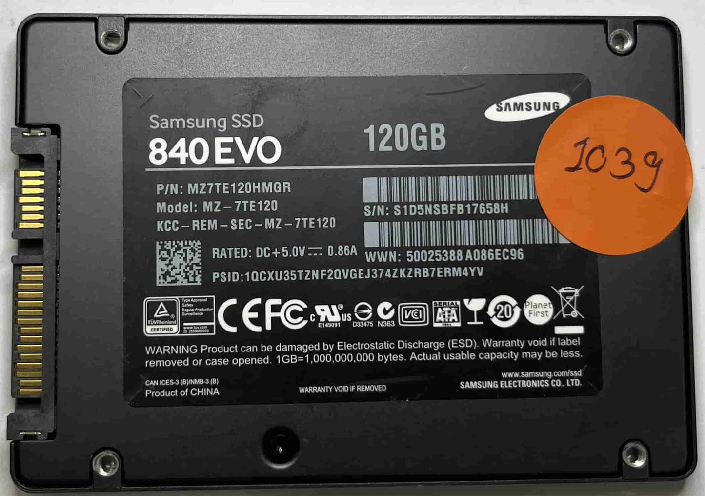 SAMSUNG MZ-7TE120 MZ7TE120HMGR (1039) SSD for Sale