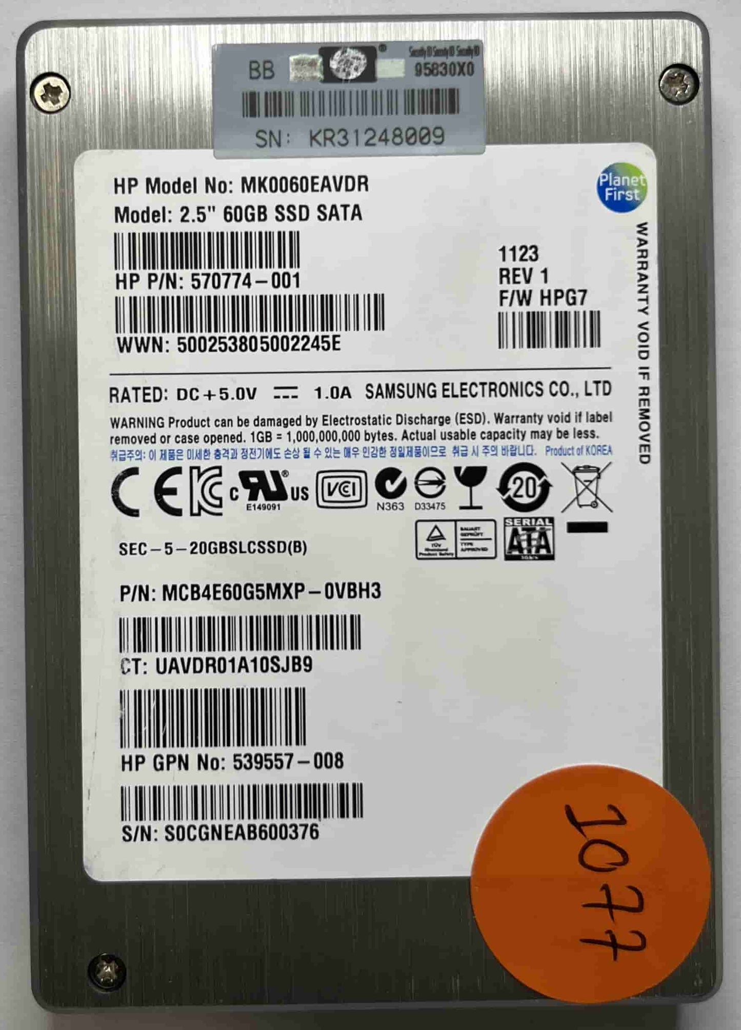 HP MK0060EAVDR MCB4E60G6MXP-0VBH3 (1077) SSD for Sale