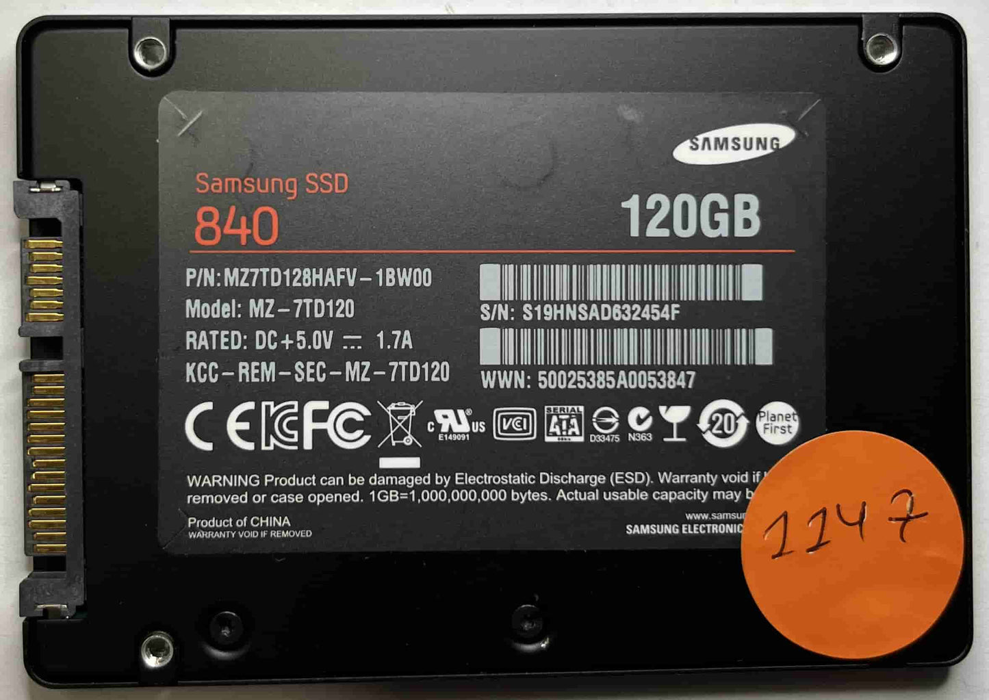 SAMSUNG MZ-7TD120 MZ7TD128HAFV-1BW00 (1147) SSD for Sale