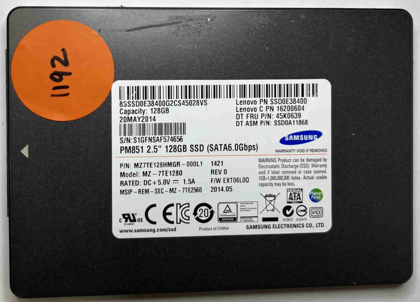 SAMSUNG MZ-7TE1280 MZ7TE128HMGR-000L1 (1192) SSD for Sale