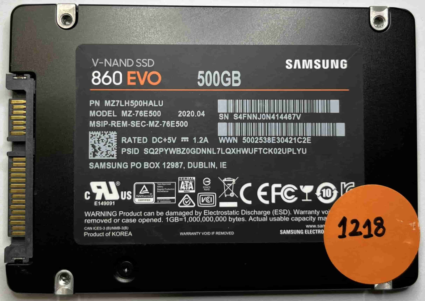 SAMSUNG MZ-76E500 MZ7LH500HALU (1218) SSD for Sale