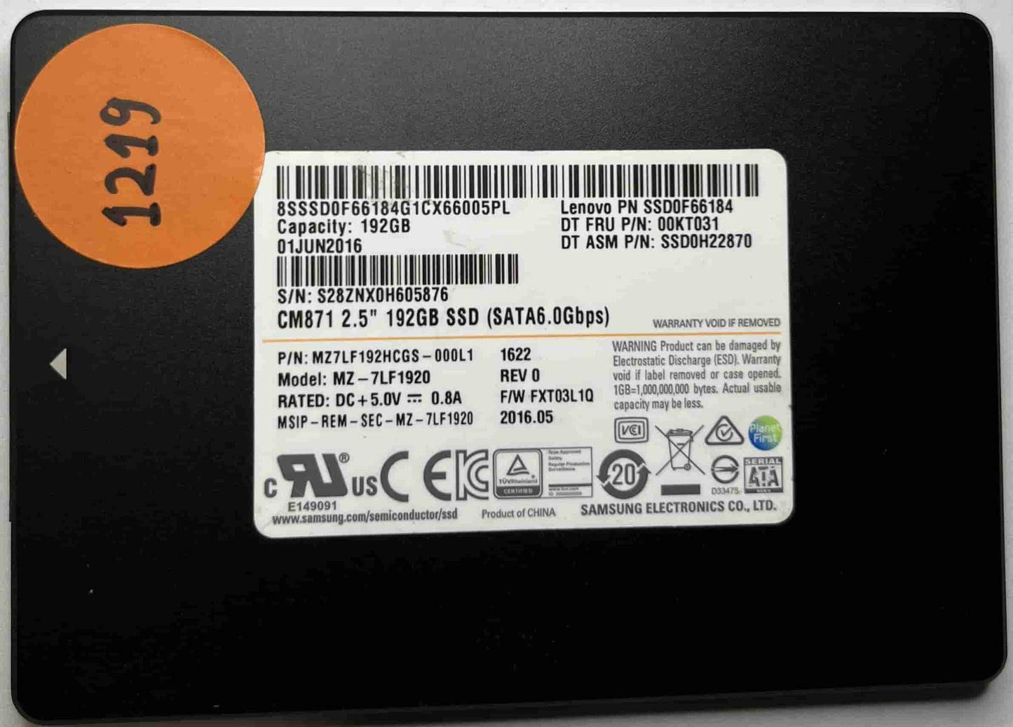 SAMSUNG MZ-7LF1920 MZ7LF192HCGS-000L1 (1219) SSD for Sale