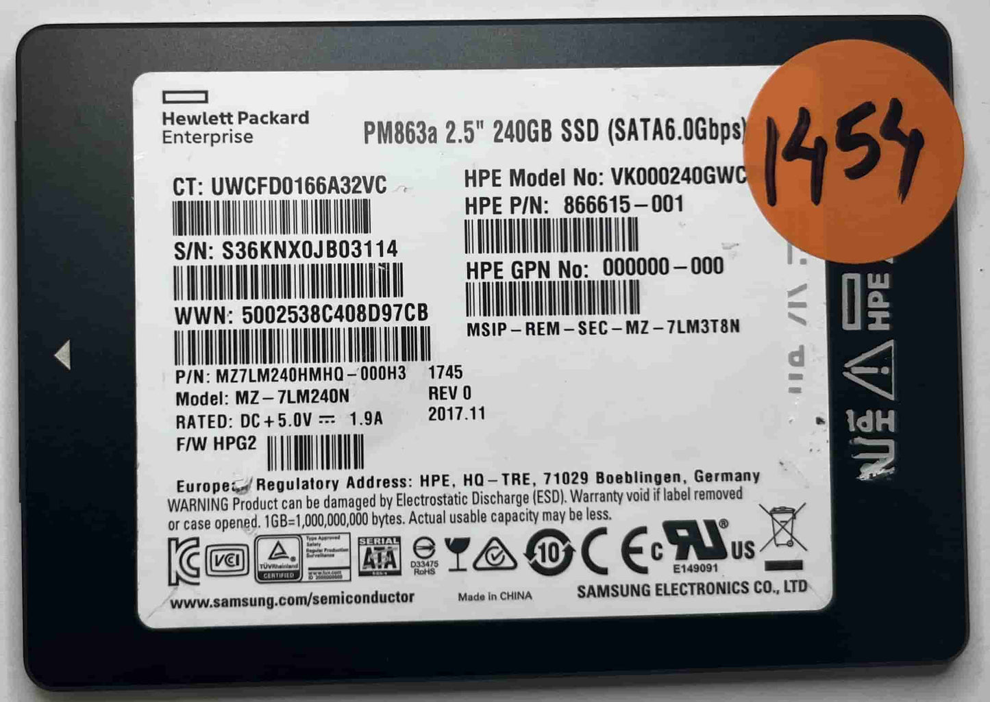 HEWLETT PACKARD (HP) MZ-7LN240N MZ7LN240HMHQ (1454) SSD for Sale