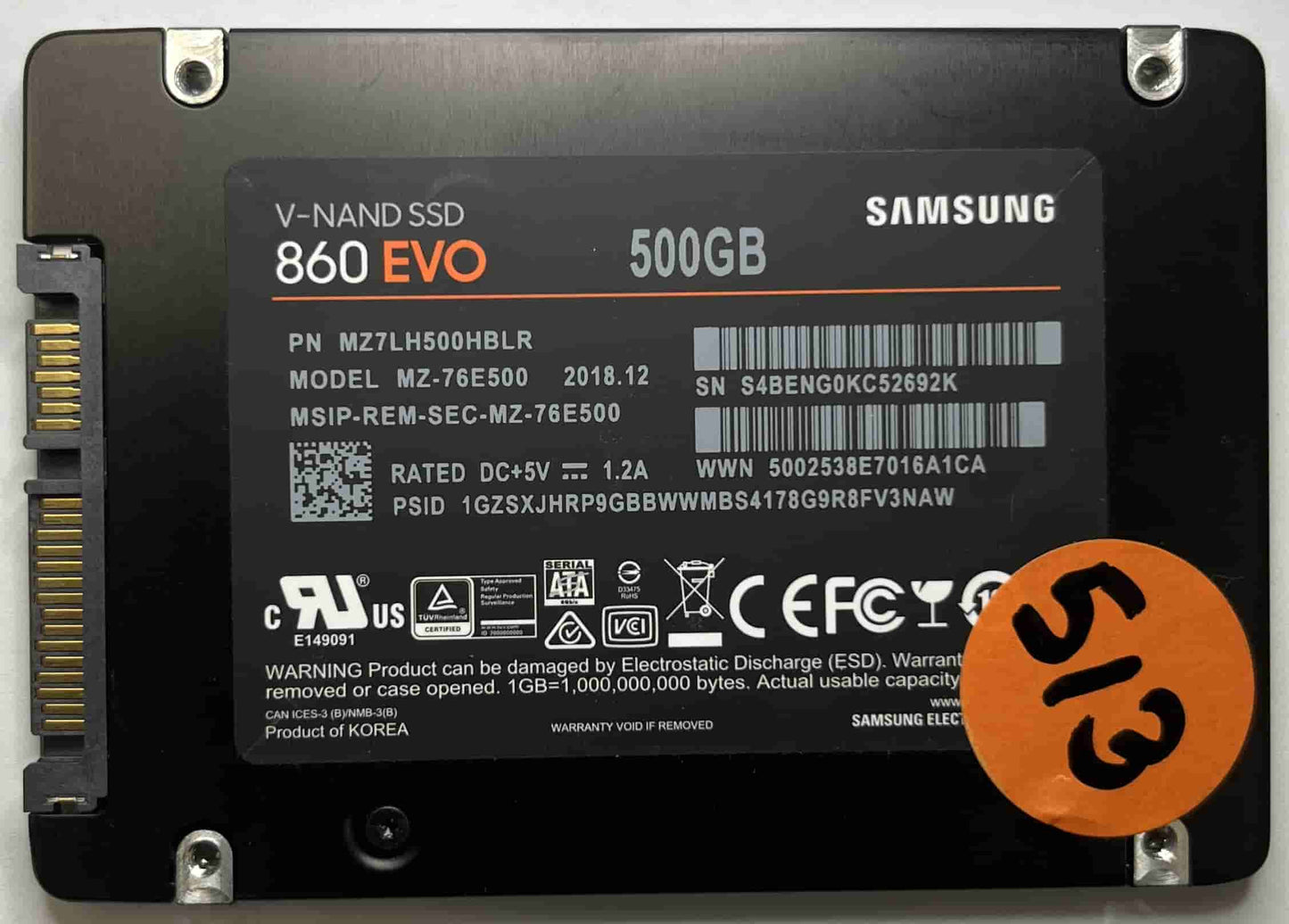 SAMSUNG MZ-76E500 MZ7LH500HBLR (513) SSD for Sale