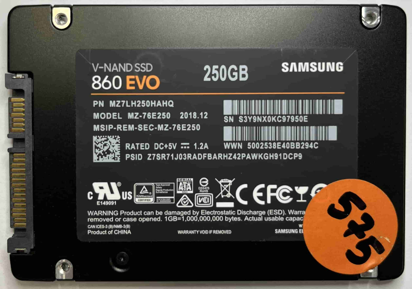 SAMSUNG MZ-76E250 MZ7LH250HAHQ (575) SSD for Sale