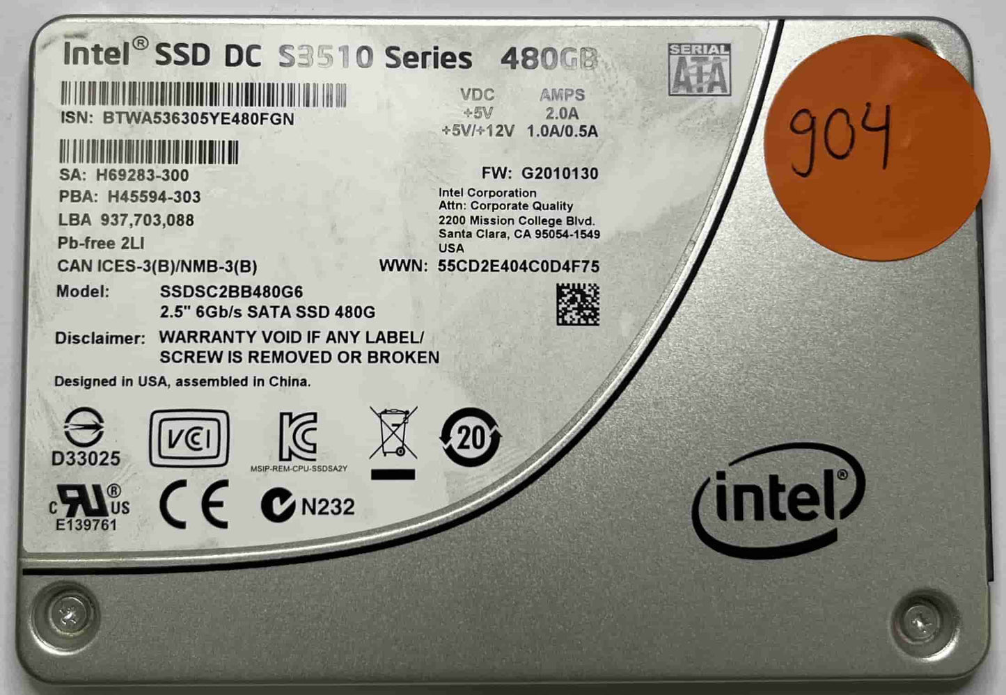 INTEL SSDSC2BB480G6 (904) SSD for Sale