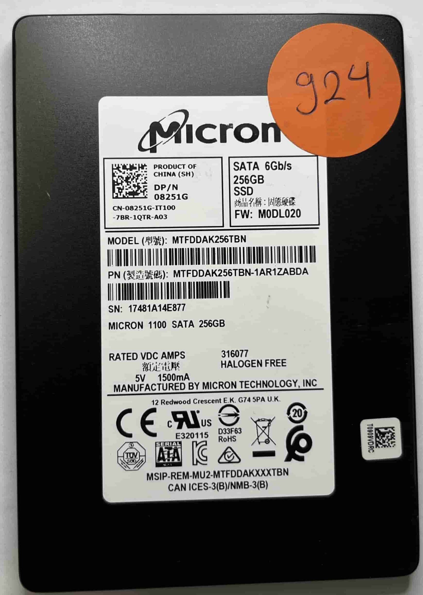 MICRON MTFDDAK256TBN MTFDDAK256TBN-1AR1ZABDA (924) SSD for Sale