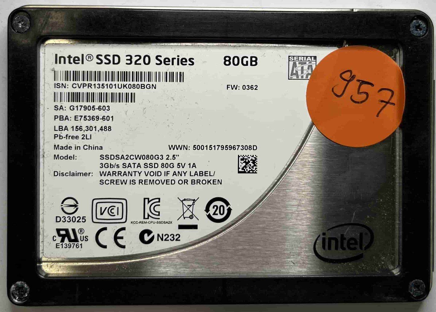 INTEL SSDSA2CW080G3 (957) SSD for Sale
