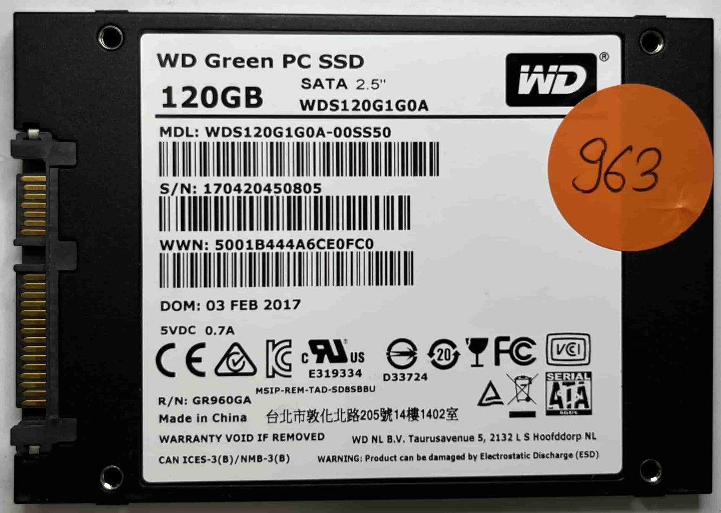 WDC WDS120G1G0A-00SS50 (963) SSD for Sale