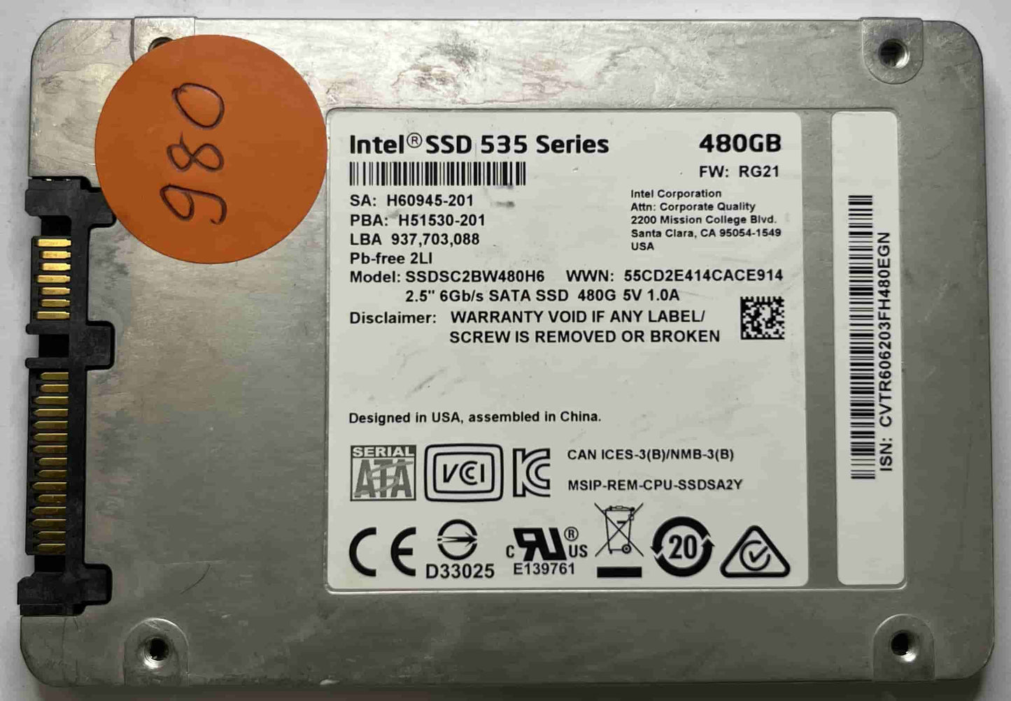 INTEL SSDSC2BW480H6 (980) SSD for Sale