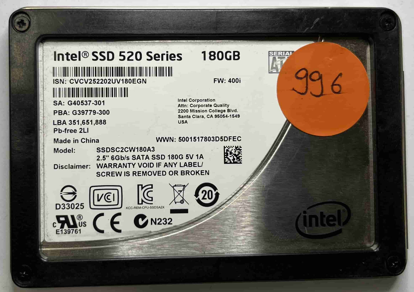 INTEL SSDSC2CW180A3 (996) SSD for Sale