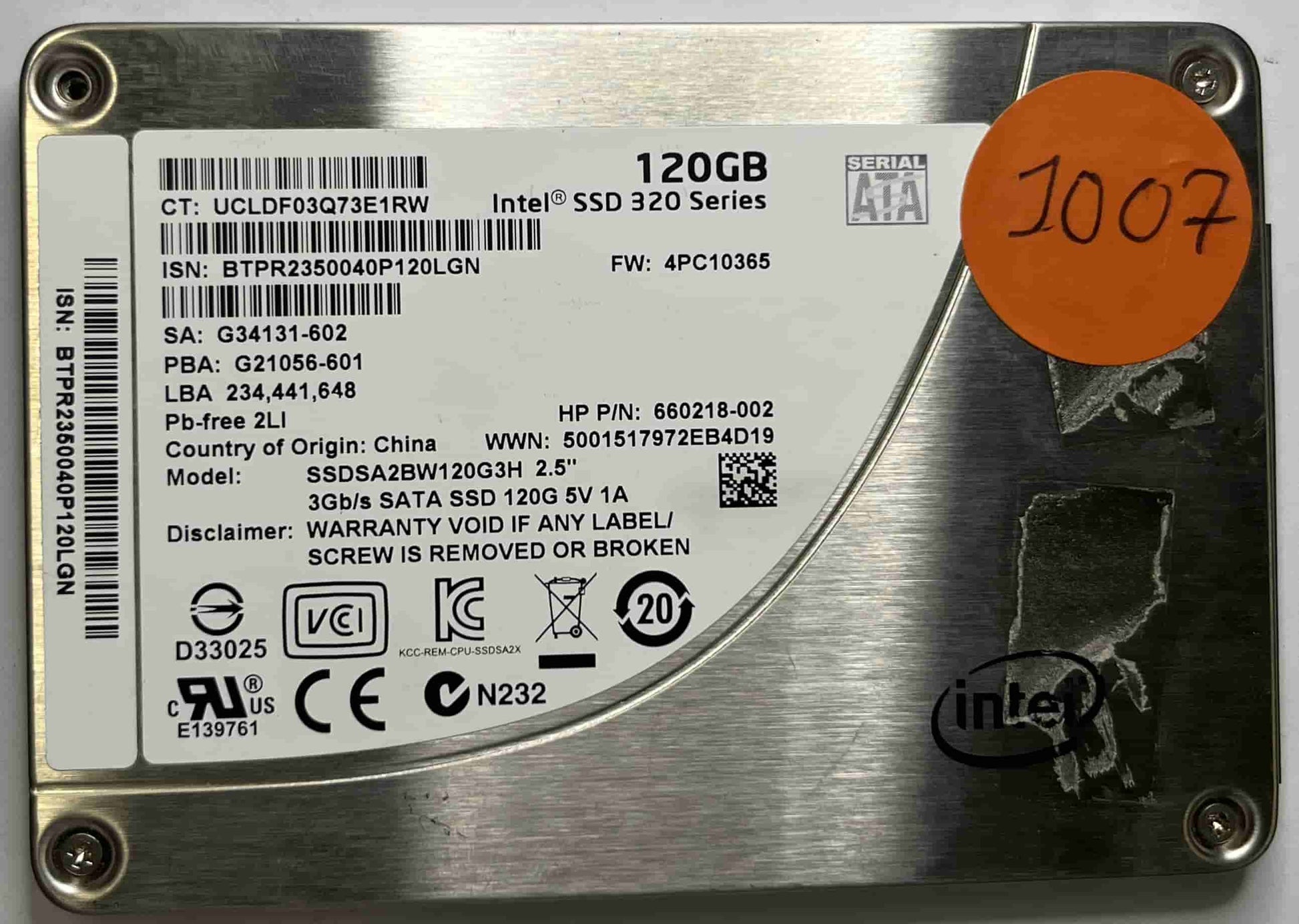 INTEL SSDSA2BW120G3H (1007) SSD for Sale