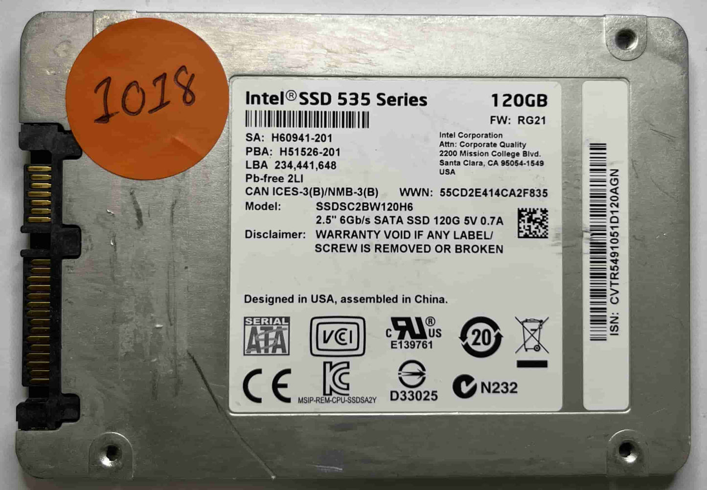 INTEL SSDSC2BW120H6 (1018) SSD for Sale