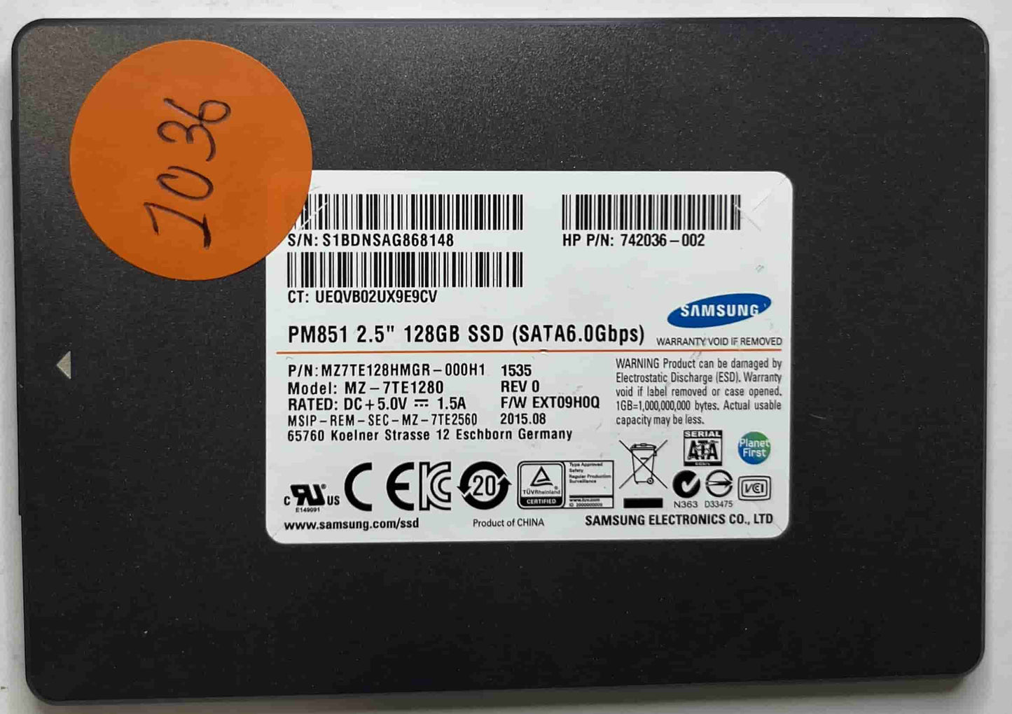 SAMSUNG MZ-7TE1280 MZ7TE128HMGR-000H1 (1036) SSD for Sale