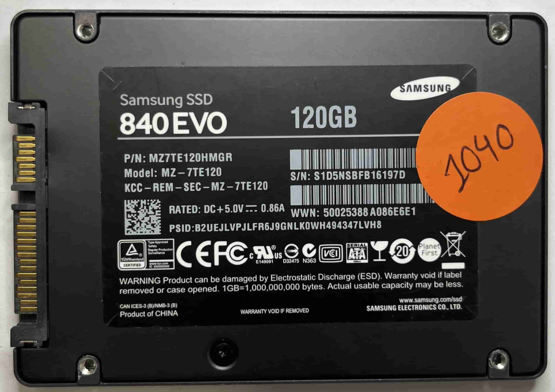 SAMSUNG MZ-7TE120 MZ7TE120HMGR (1040) SSD for Sale