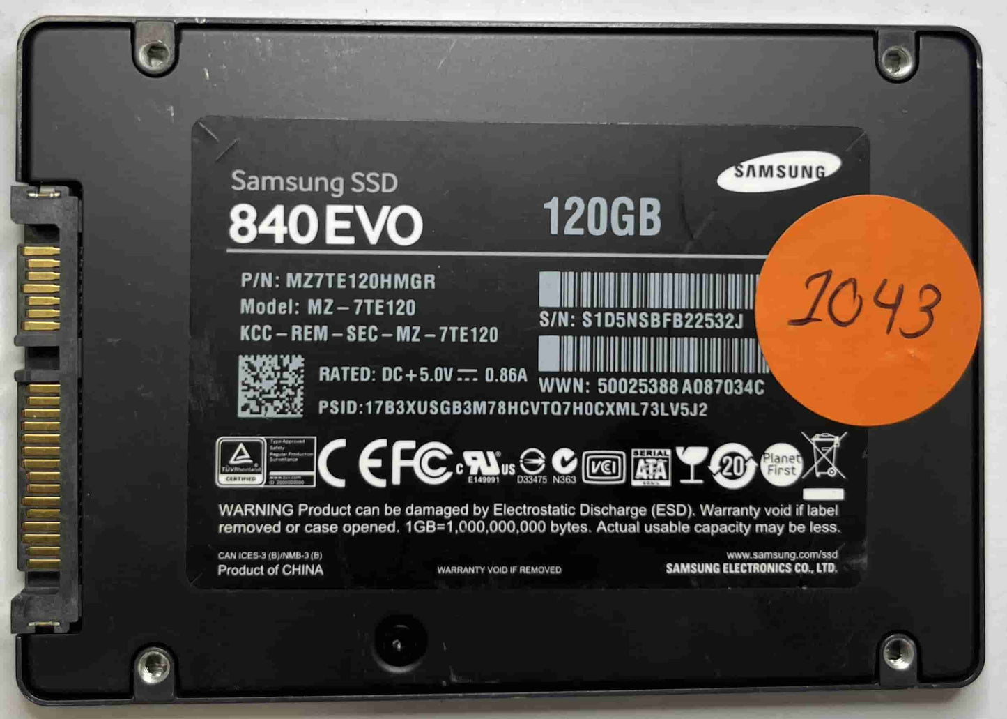 SAMSUNG MZ-7TE120 MZ7TE120HMGR (1043) SSD for Sale