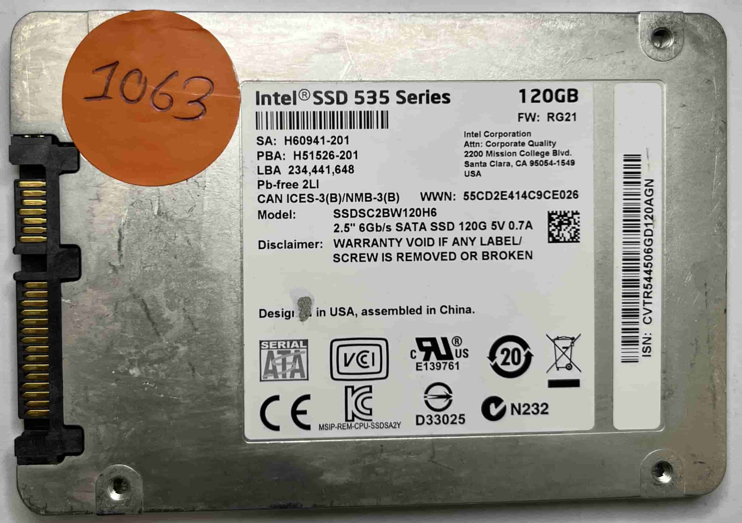 INTEL SSDSC2BW120H6 (1063) SSD for Sale