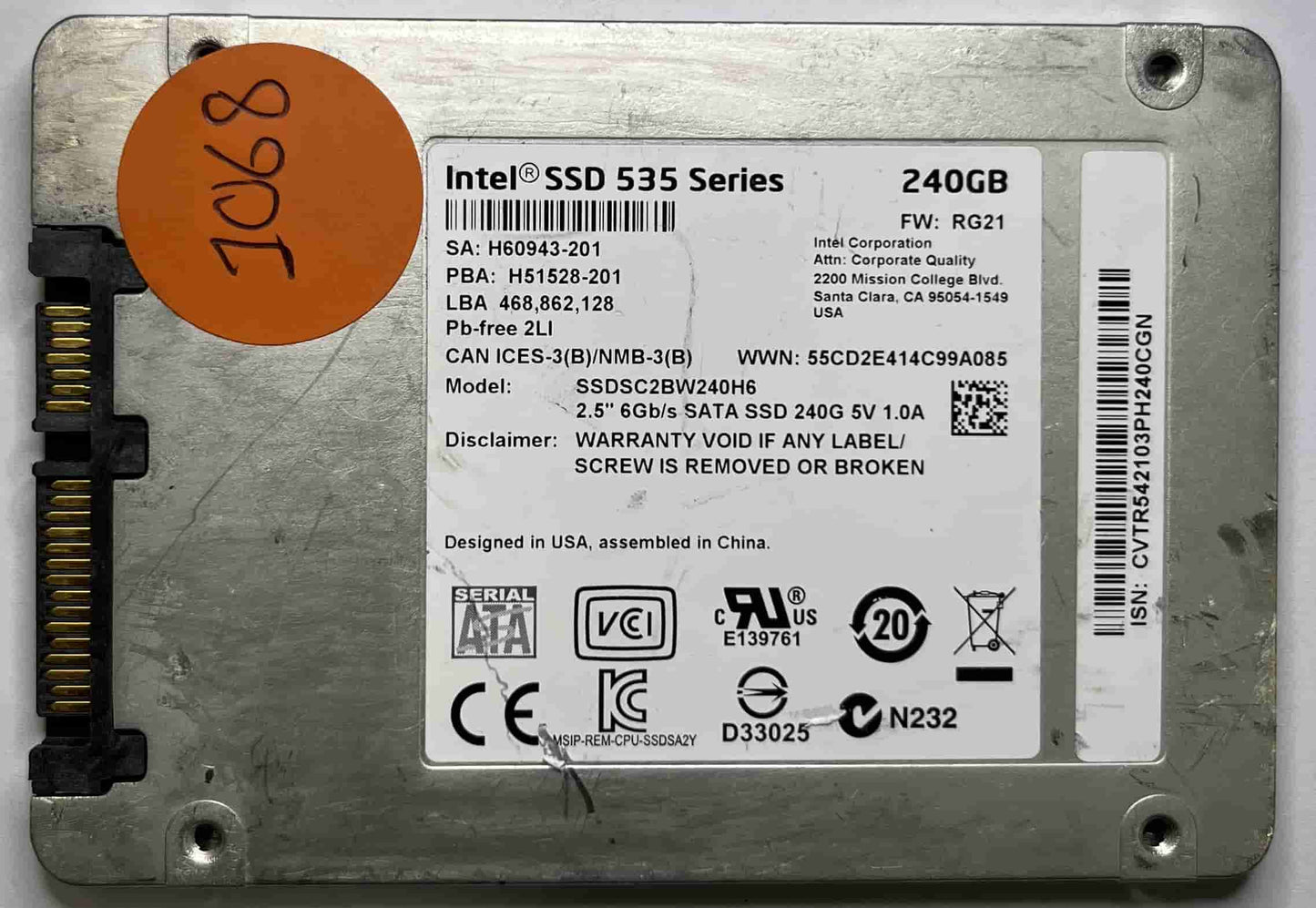 INTEL SSDSC2BW240H6 (1068) SSD for Sale