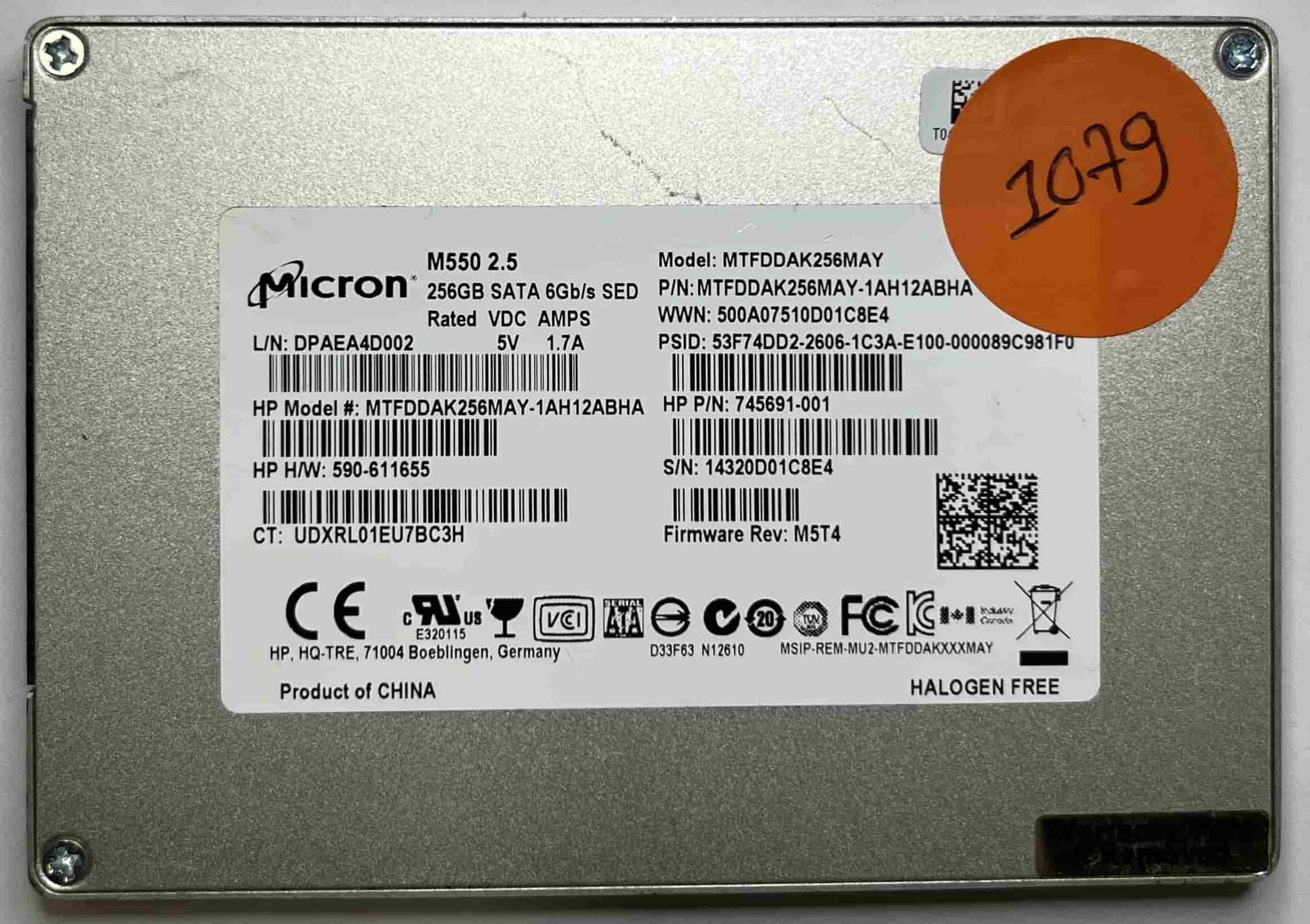 MICRON MTFDDAK256MAY MTFDDAK256MAY-1AH12ABHA (1079) SSD for Sale