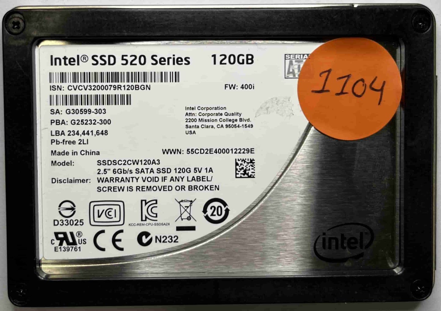 INTEL SSDSC2CW120A3 (1104) SSD for Sale