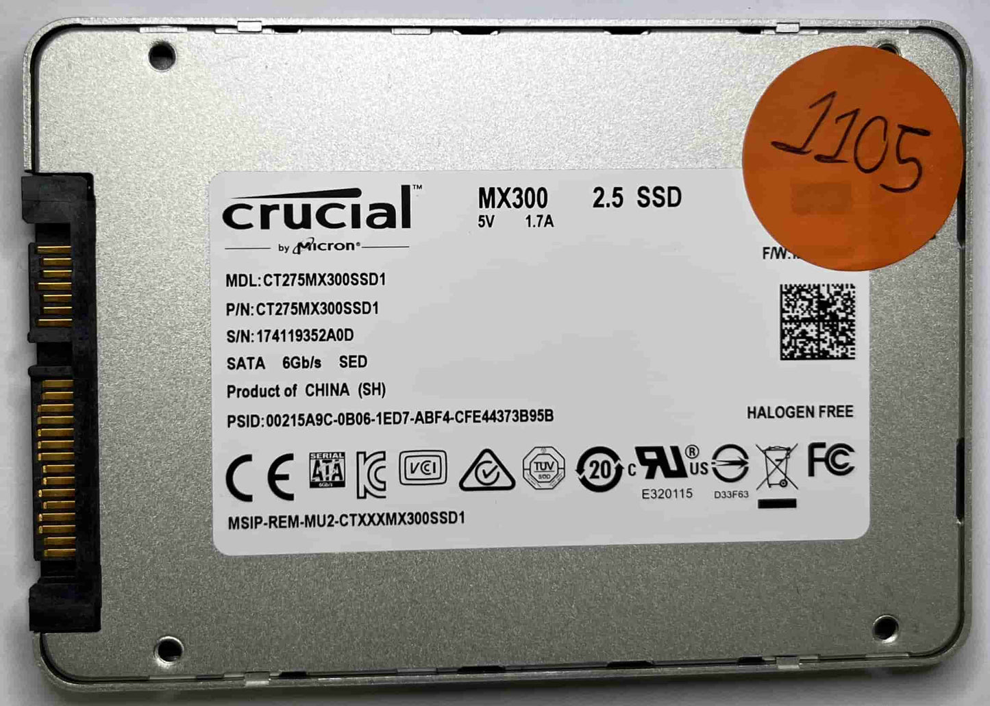 CRUCIAL CT275MX300SSD1 CT275MZ300SSD1 (1105) SSD for Sale