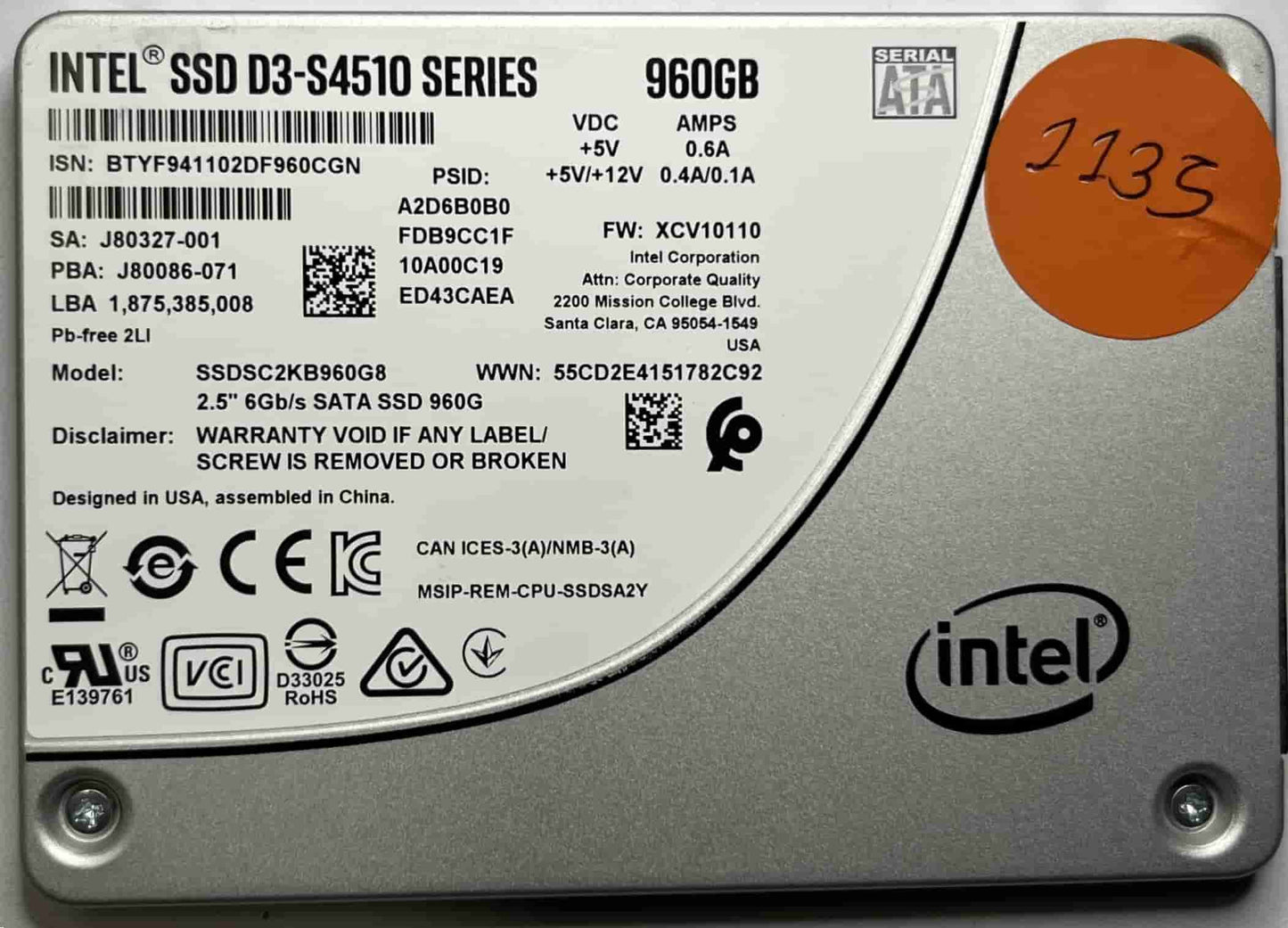 INTEL SSDSC2KB960G8 (1135) SSD for Sale