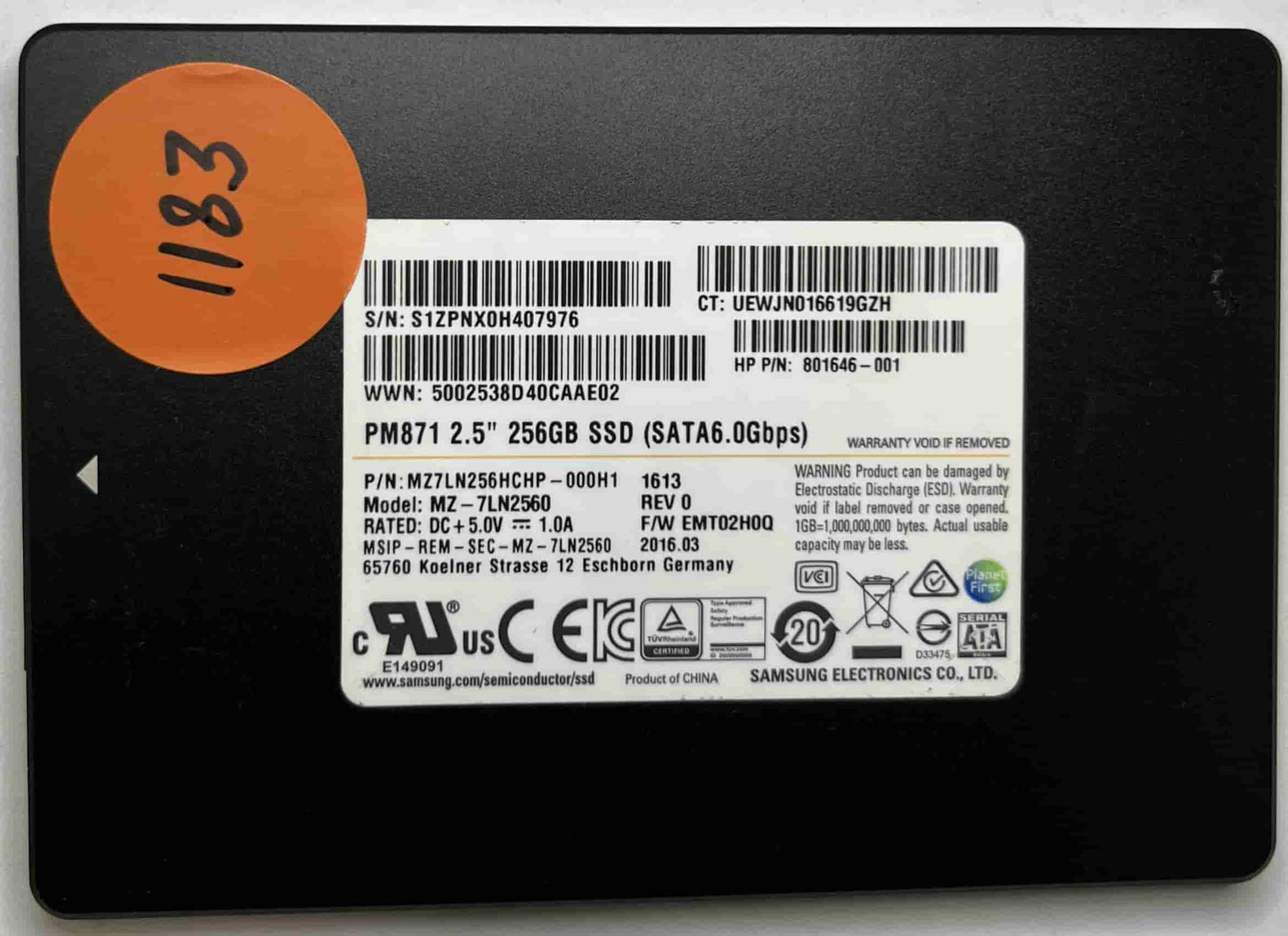 SAMSUNG MZ-7LN2560 MZ7LN256HCHP-000H1 (1183) SSD for Sale