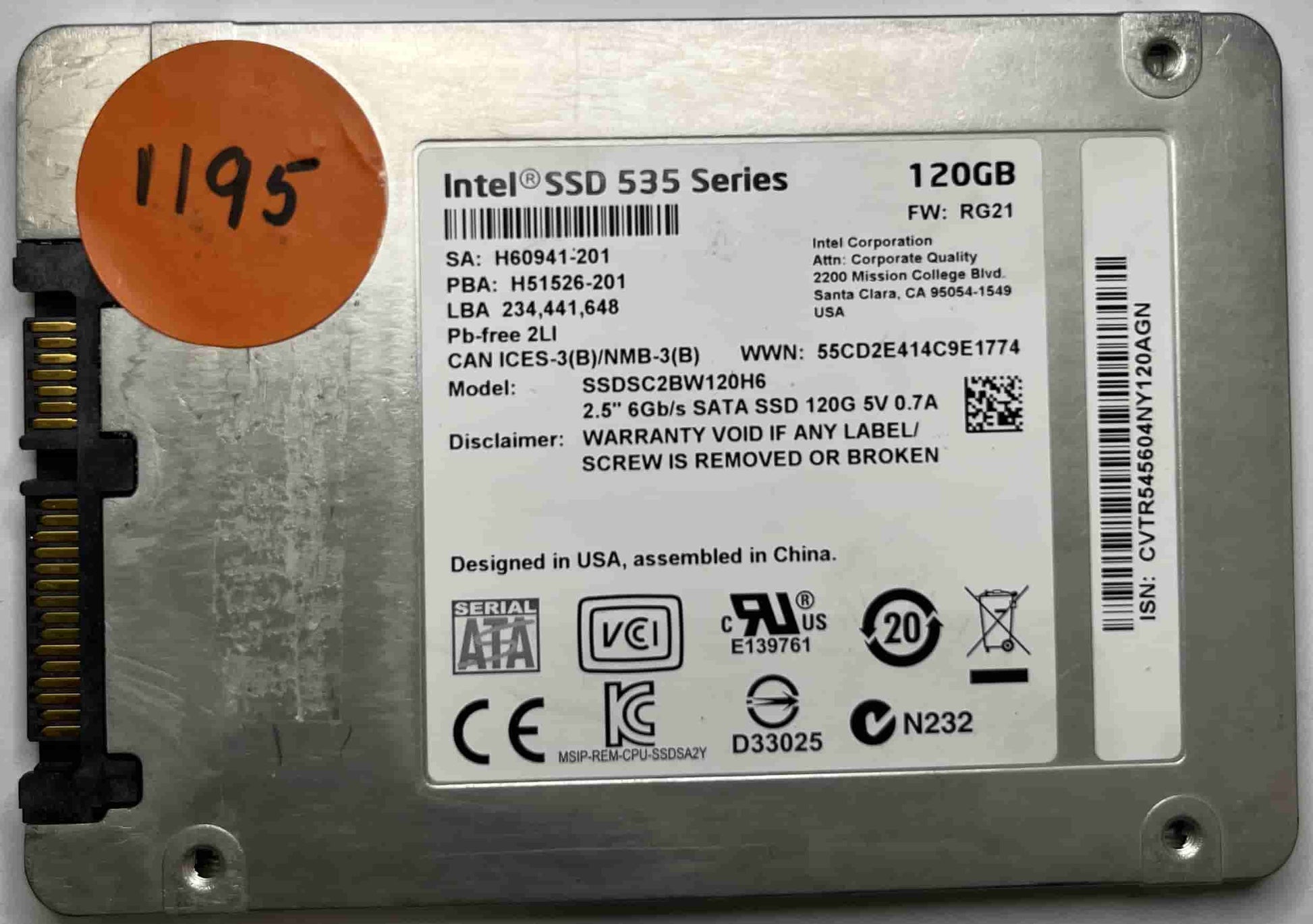 INTEL SSDSC2BW120H6 (1195) SSD for Sale