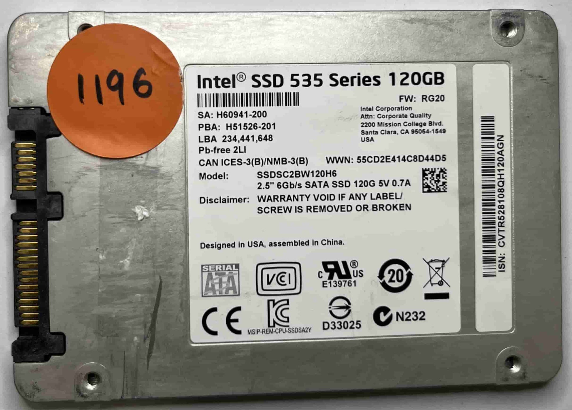 INTEL SSDSC2BW120H6 (1196) SSD for Sale