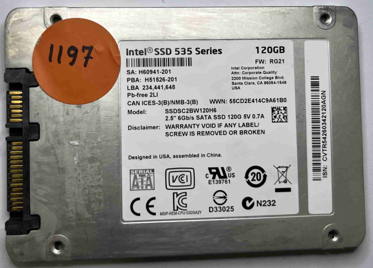 INTEL SSDSC2BW120H6 (1197) SSD for Sale