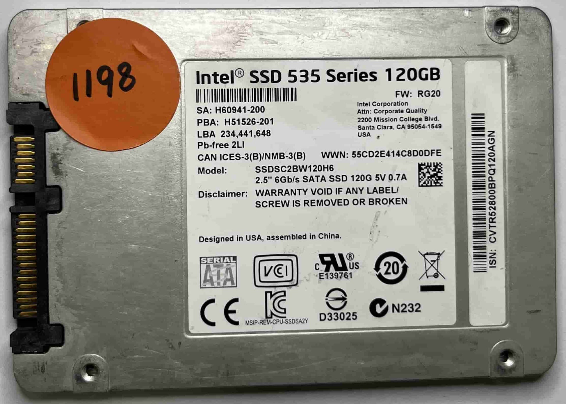 INTEL SSDSC2BW120H6 (1198) SSD for Sale