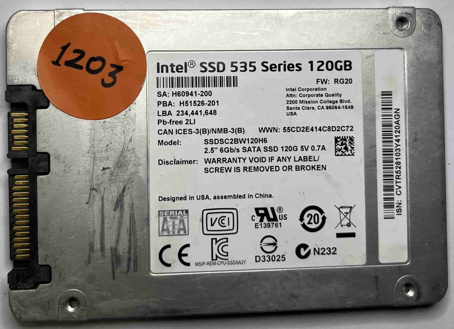 INTEL SSDSC2BW120H6 (1203) SSD for Sale