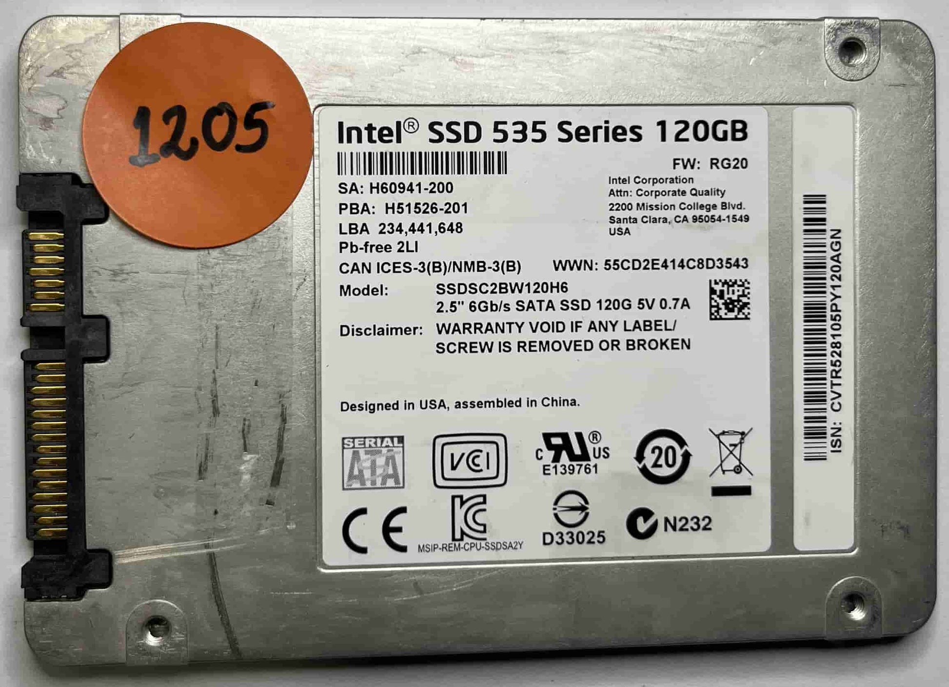 INTEL SSDSC2BW120H6 (1205) SSD for Sale