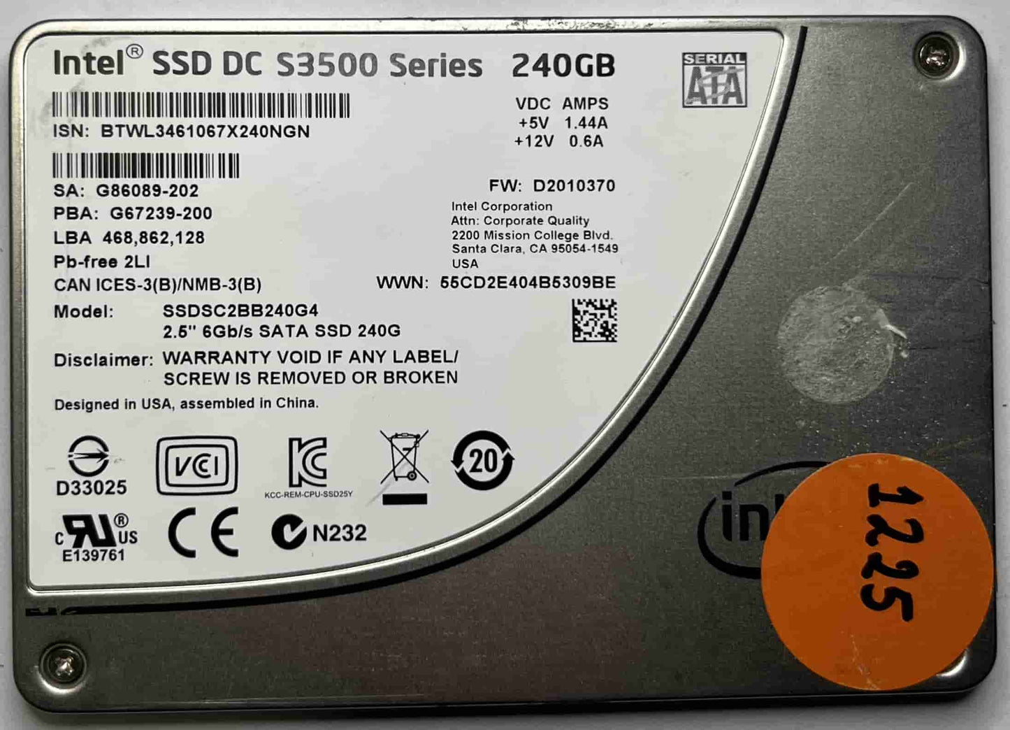 INTEL SSDSC2BB240G4 (1225) SSD for Sale