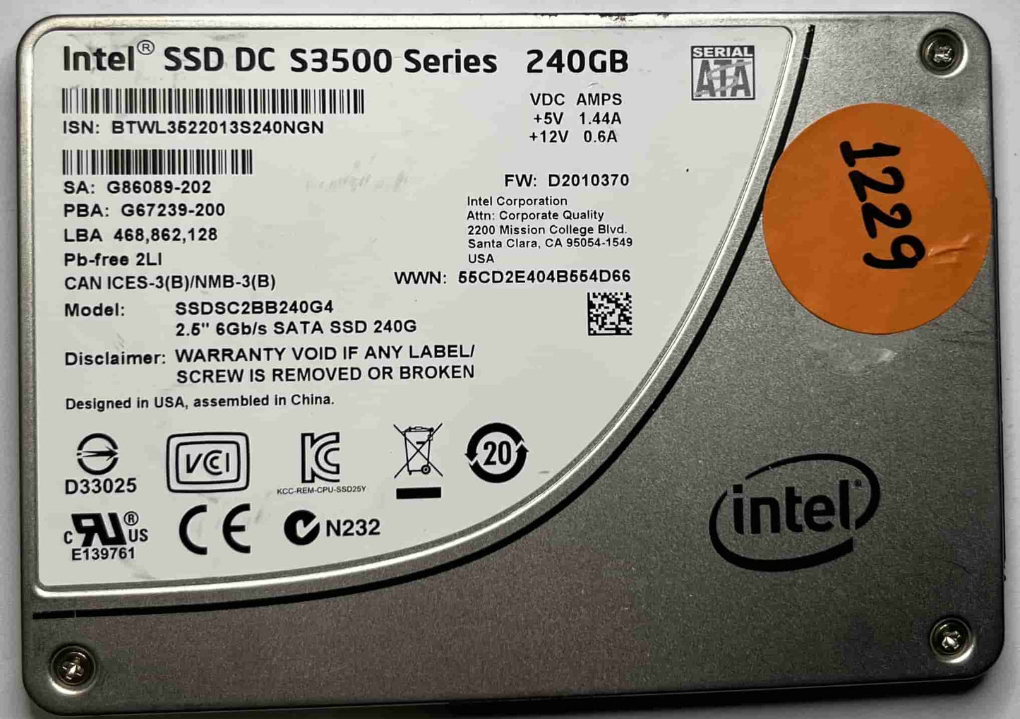 INTEL SSDSC2BB240G4 (1229) SSD for Sale