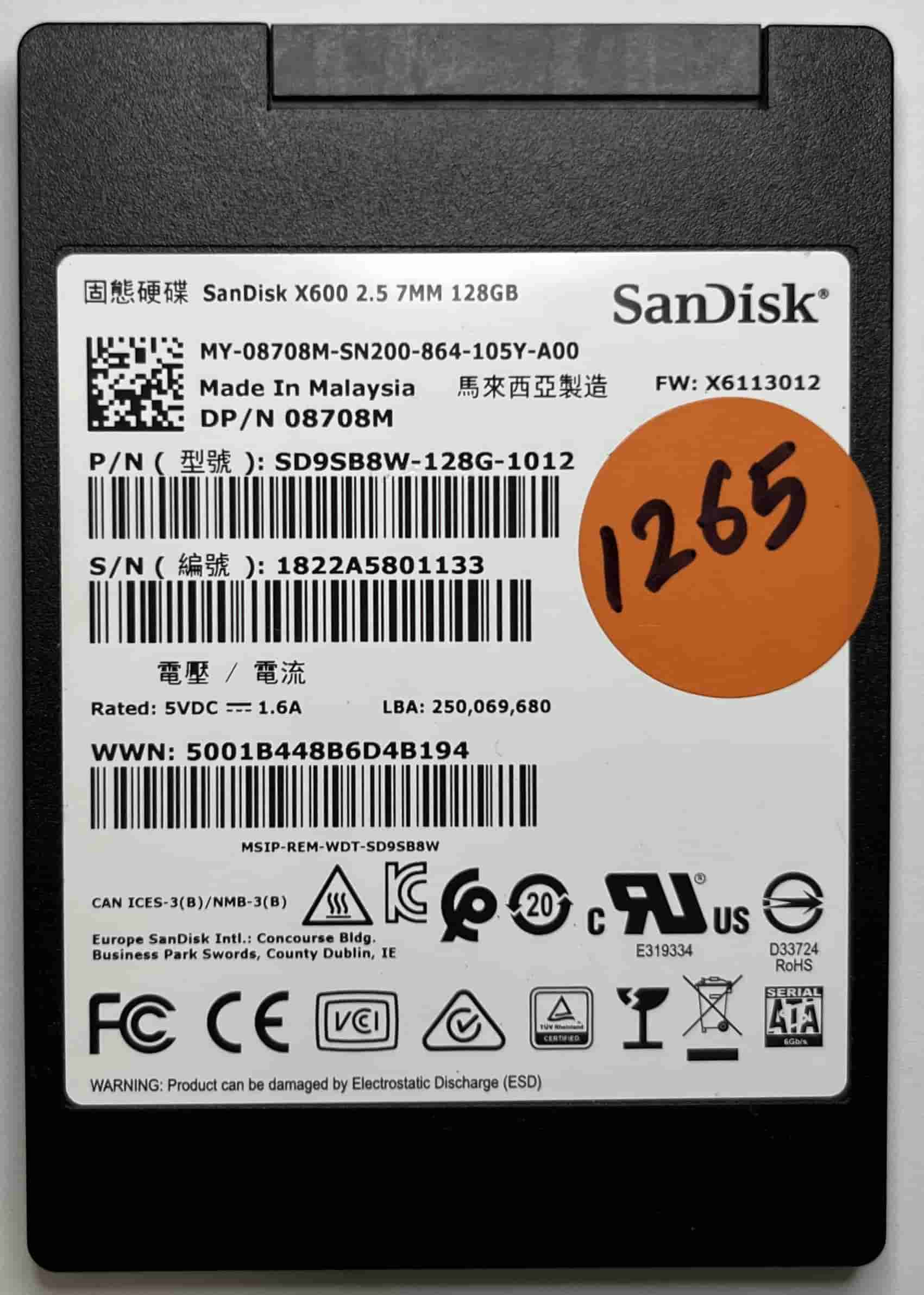 SANDISK SanDisk X600 SD9SB8W-128G-1012 (1265) SSD for Sale