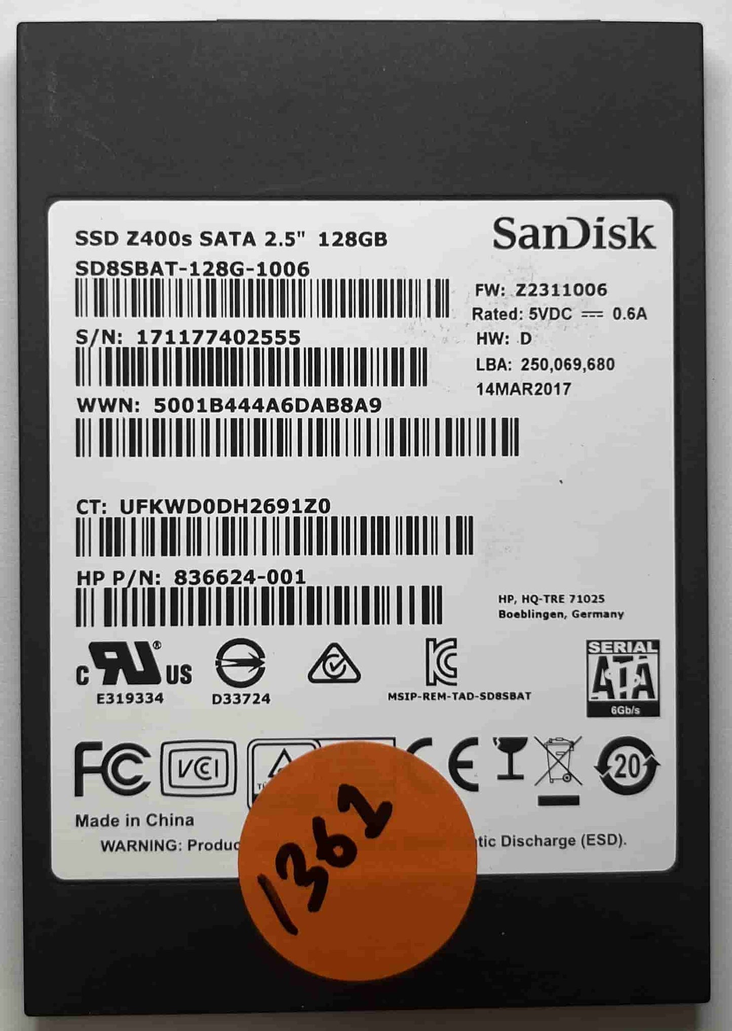 SANDISK SD8SBAT-128G-1006 836624-001 (1361) SSD for Sale