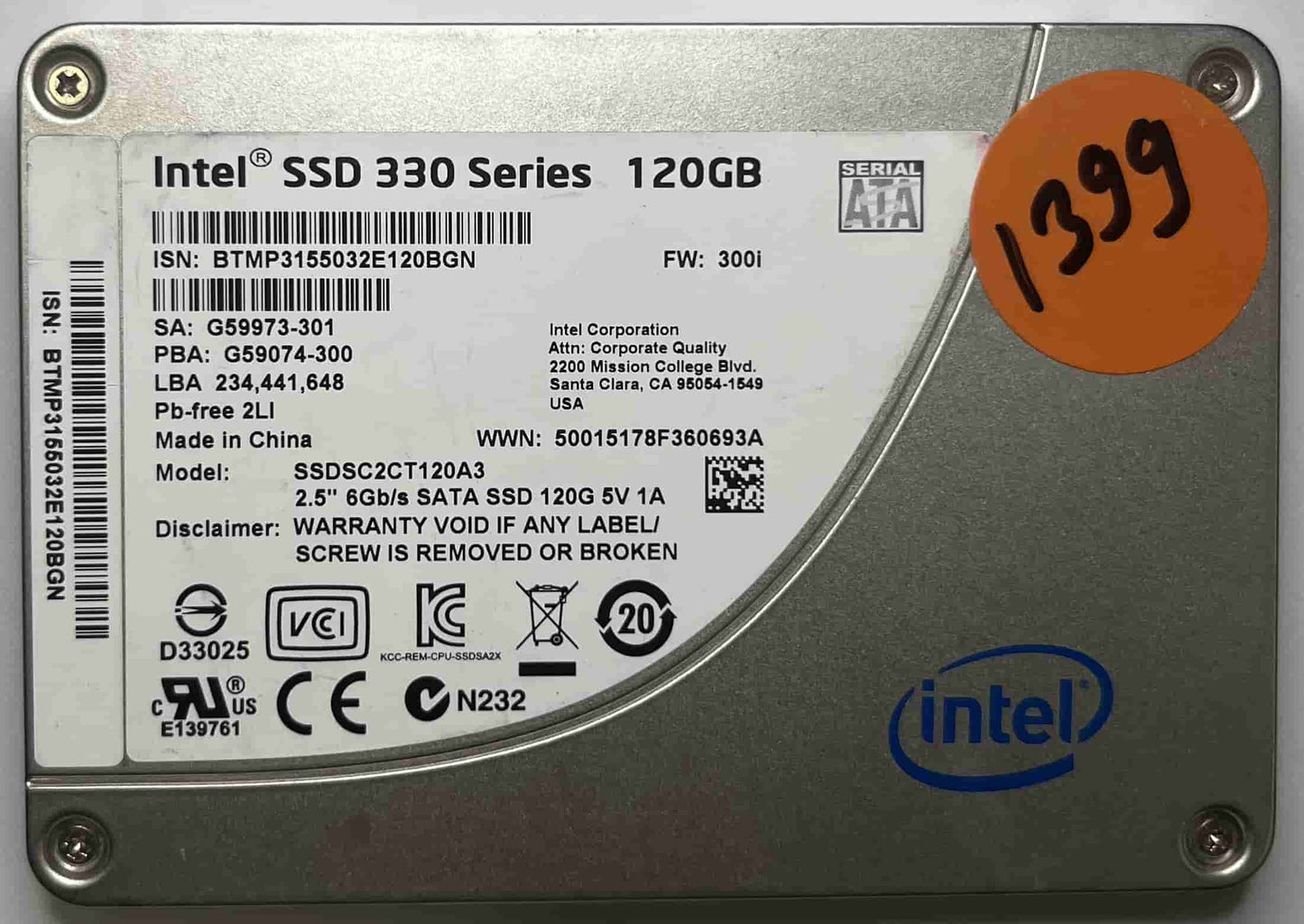 INTEL SSDSC2CT120A3 (1399) SSD for Sale