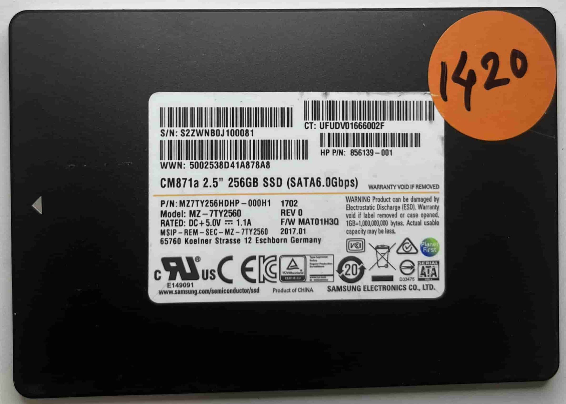 SAMSUNG MZ-7TY2560 MZ7TY256HDHP-000H1 (1420) SSD for Sale
