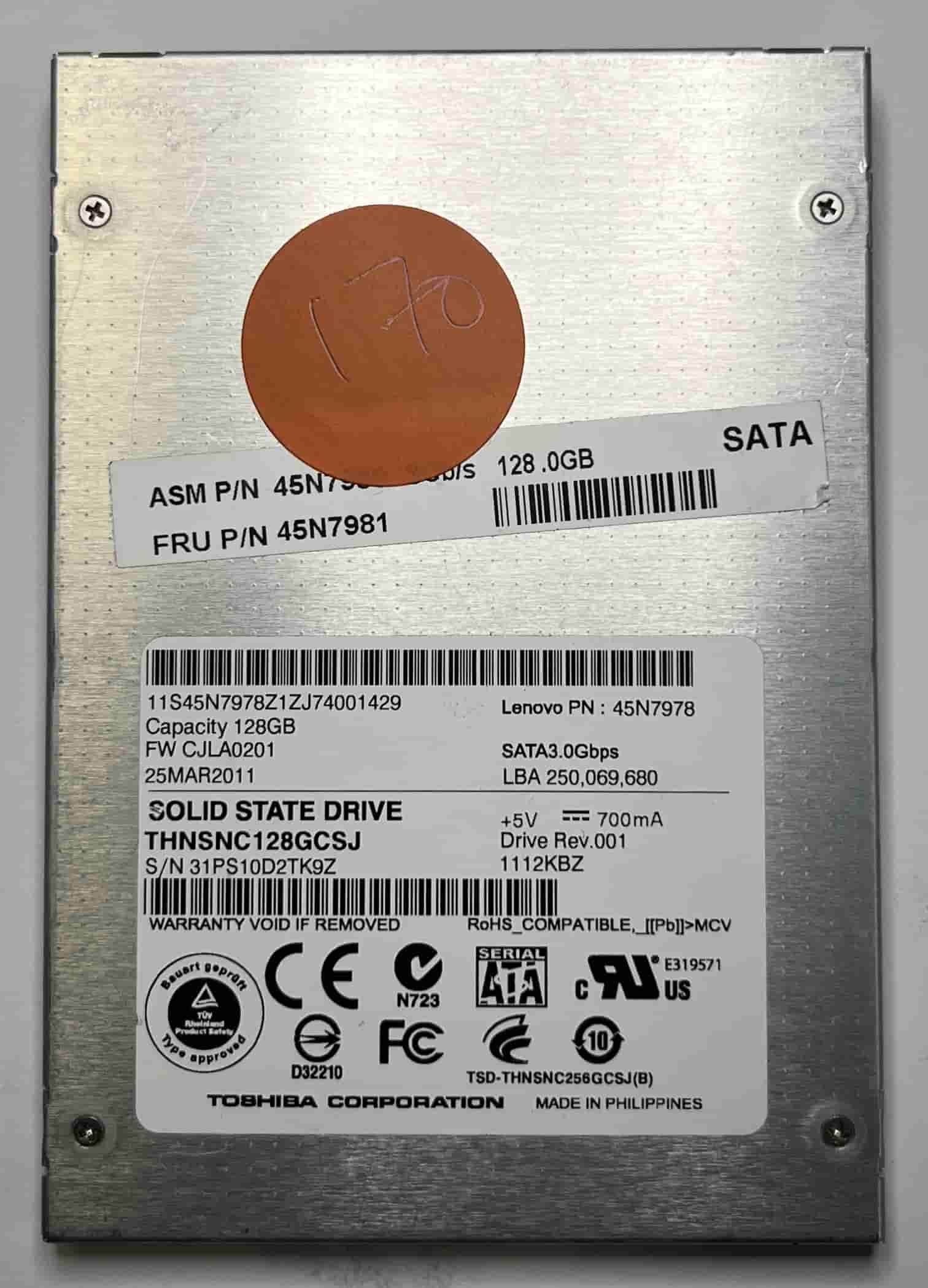 TOSHIBA THNSNC128GCSJ (170) SSD for Sale