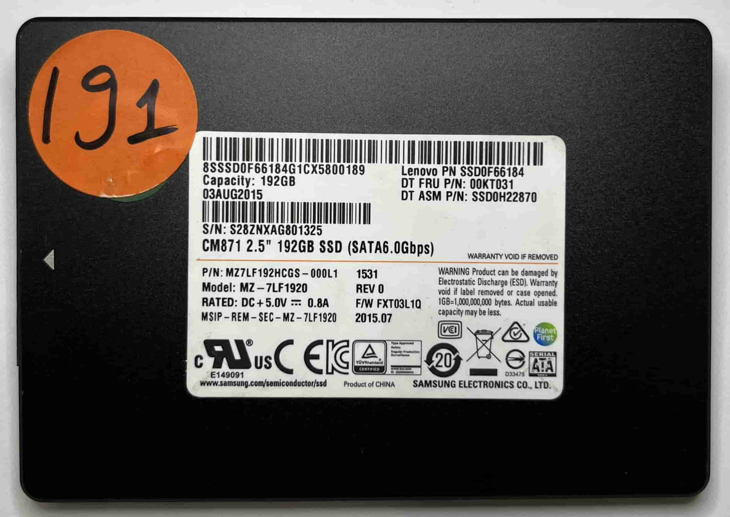 SAMSUNG MZ7LF192HCGS-000L1 MZ7LF192HCGS (191) SSD for Sale