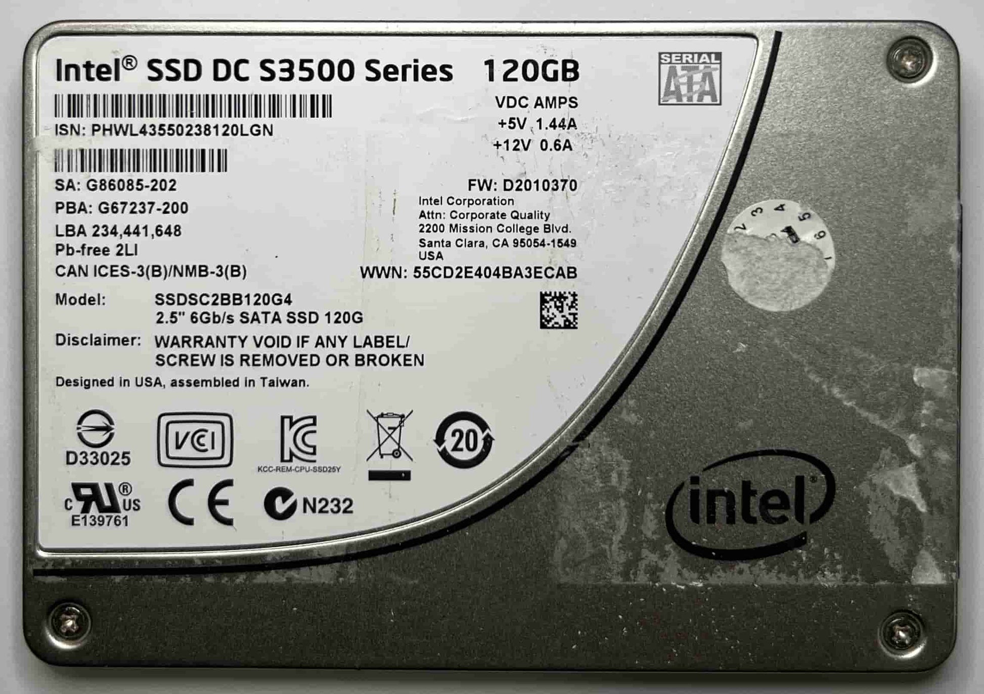 INTEL SSDSC2BB120G4 (192) SSD for Sale