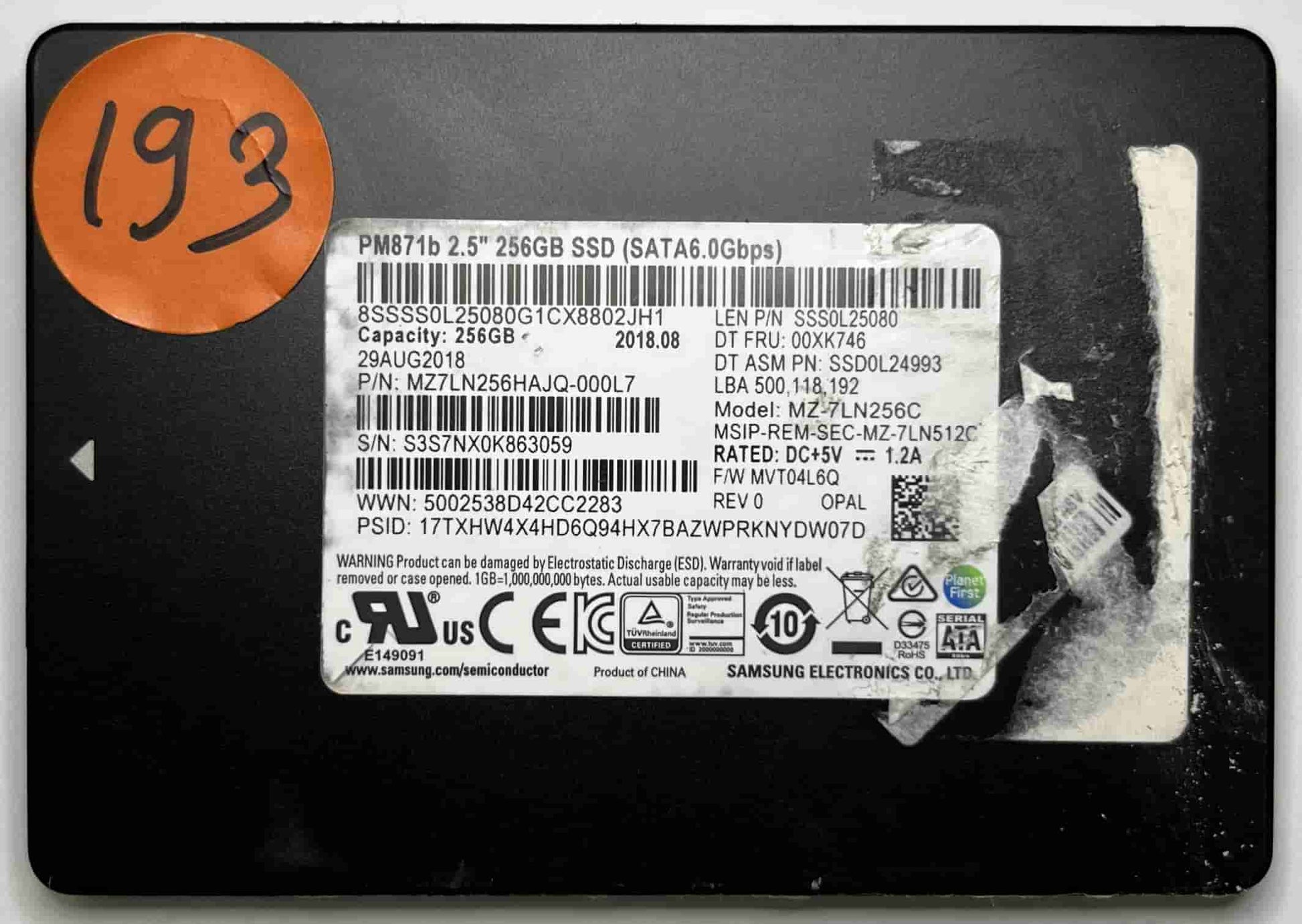 SAMSUNG MZ-7LN256C MZ7LN256HAJQ (193) SSD for Sale