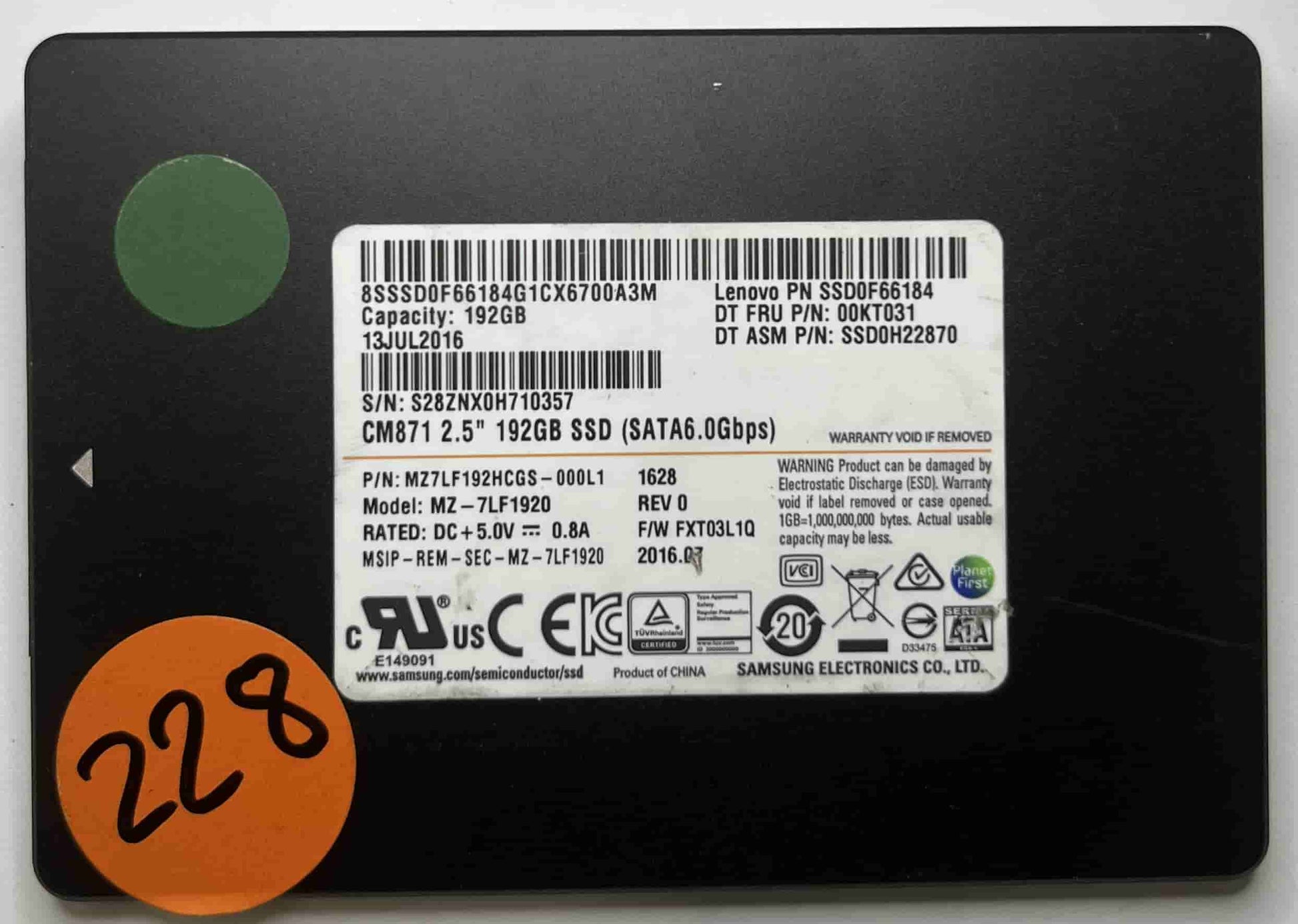 SAMSUNG MZ7LF1920 MZ7LF192HCGS (228) SSD for Sale