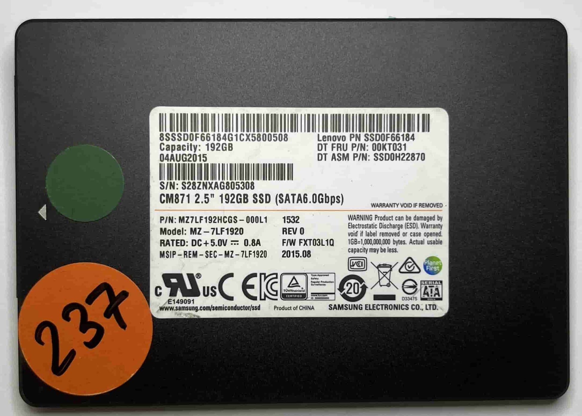 SAMSUNG MZ7LF1920 MZ7LF192HCGS (237) SSD for Sale