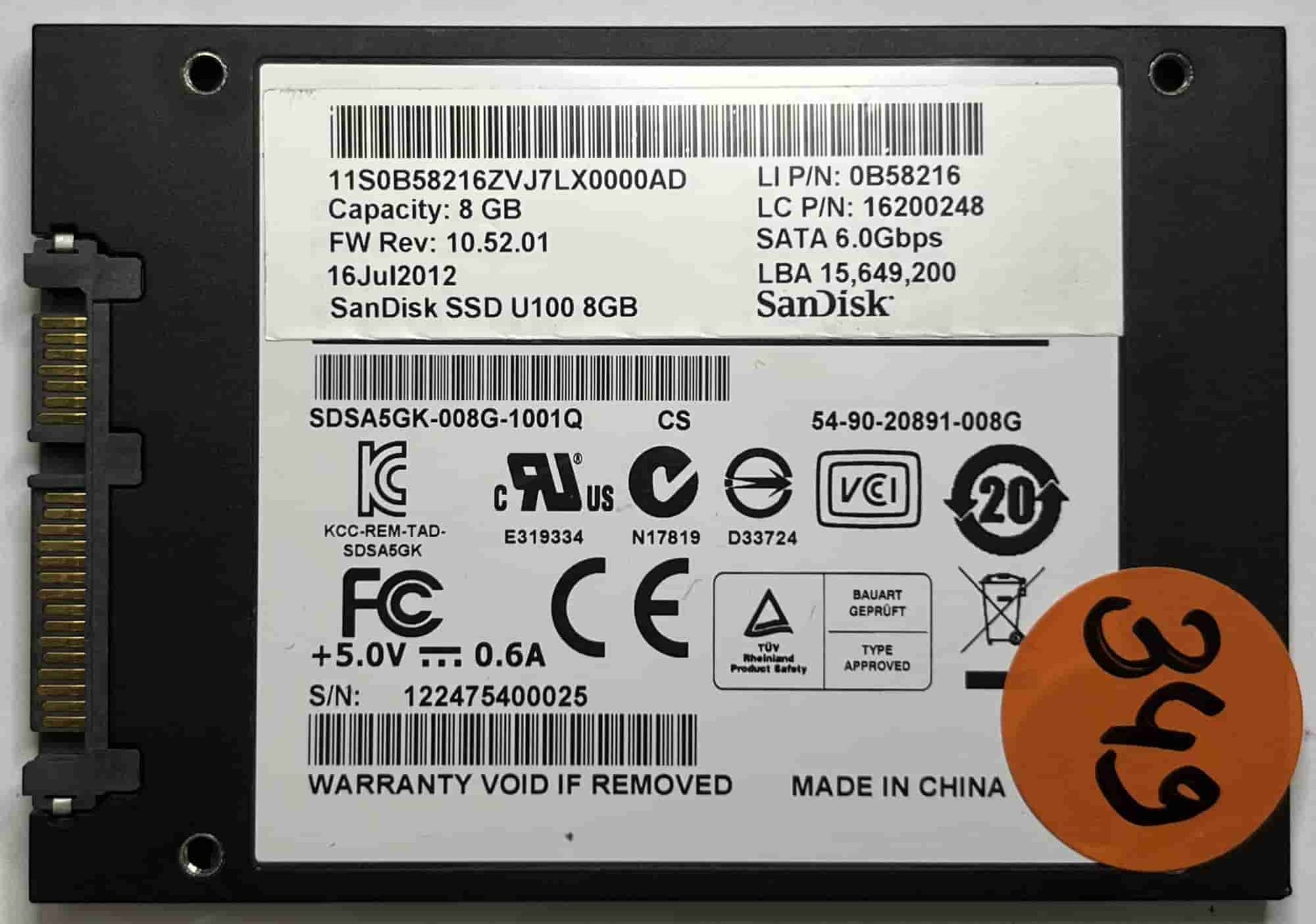 SANDISK SDSA5GK-008G-101Q SSD U100 8GB (349) SSD for Sale