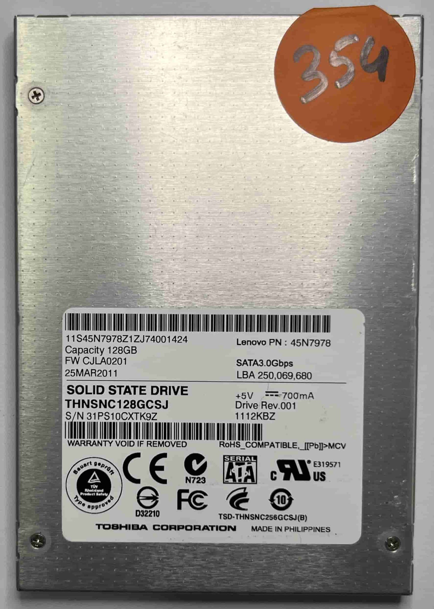 TOSHIBA THNSNC128GCSJ (354) SSD for Sale