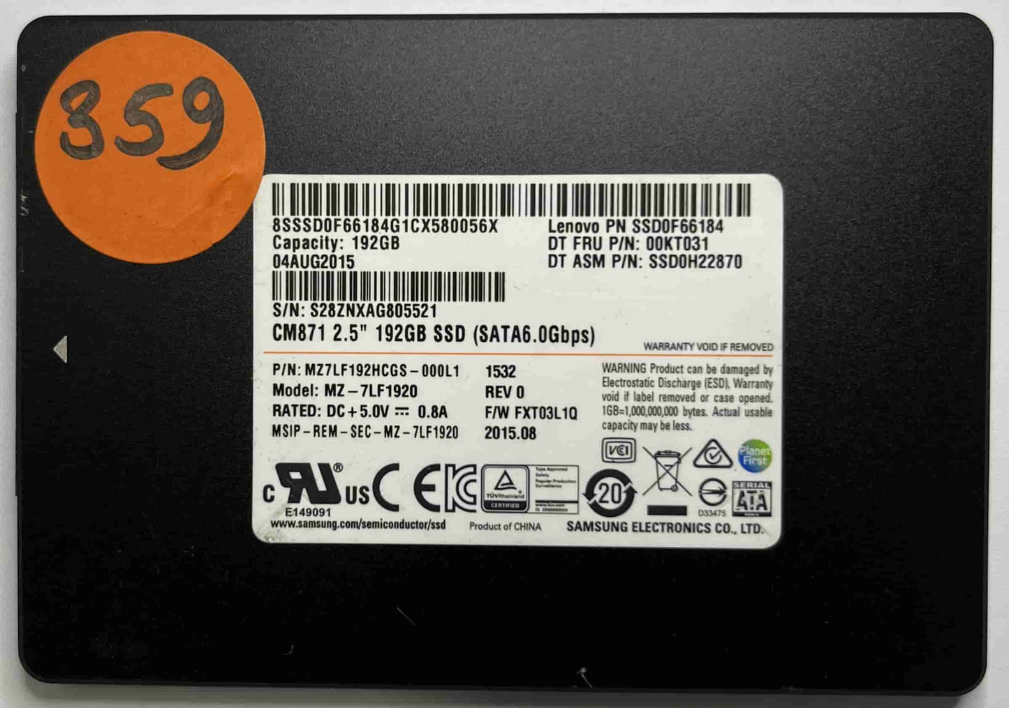 SAMSUNG MZ7LF1920 MZ7LF192HCGS (359) SSD for Sale