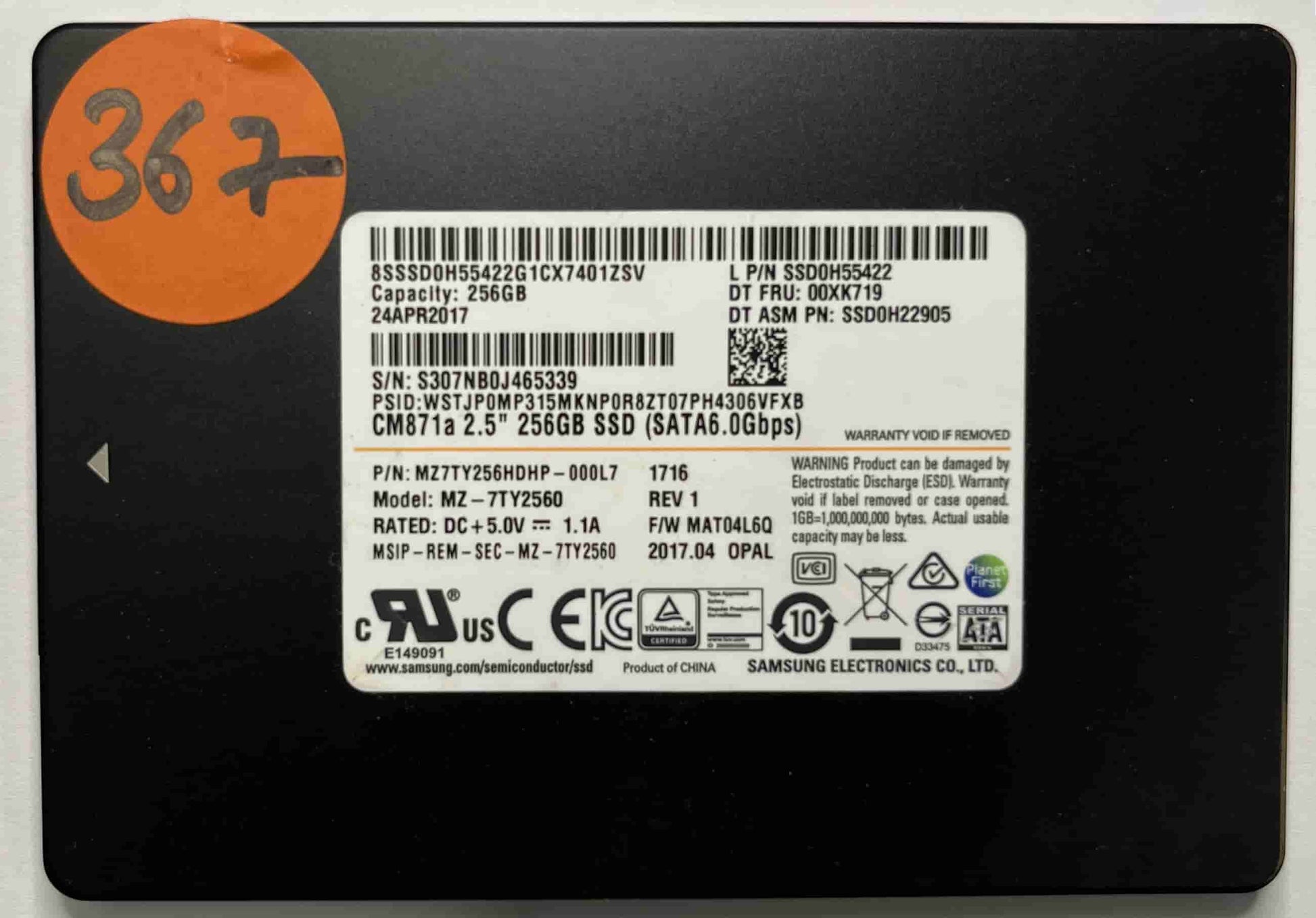 SAMSUNG MZ7TY2560 MZ7TY256HDHP (367) SSD for Sale