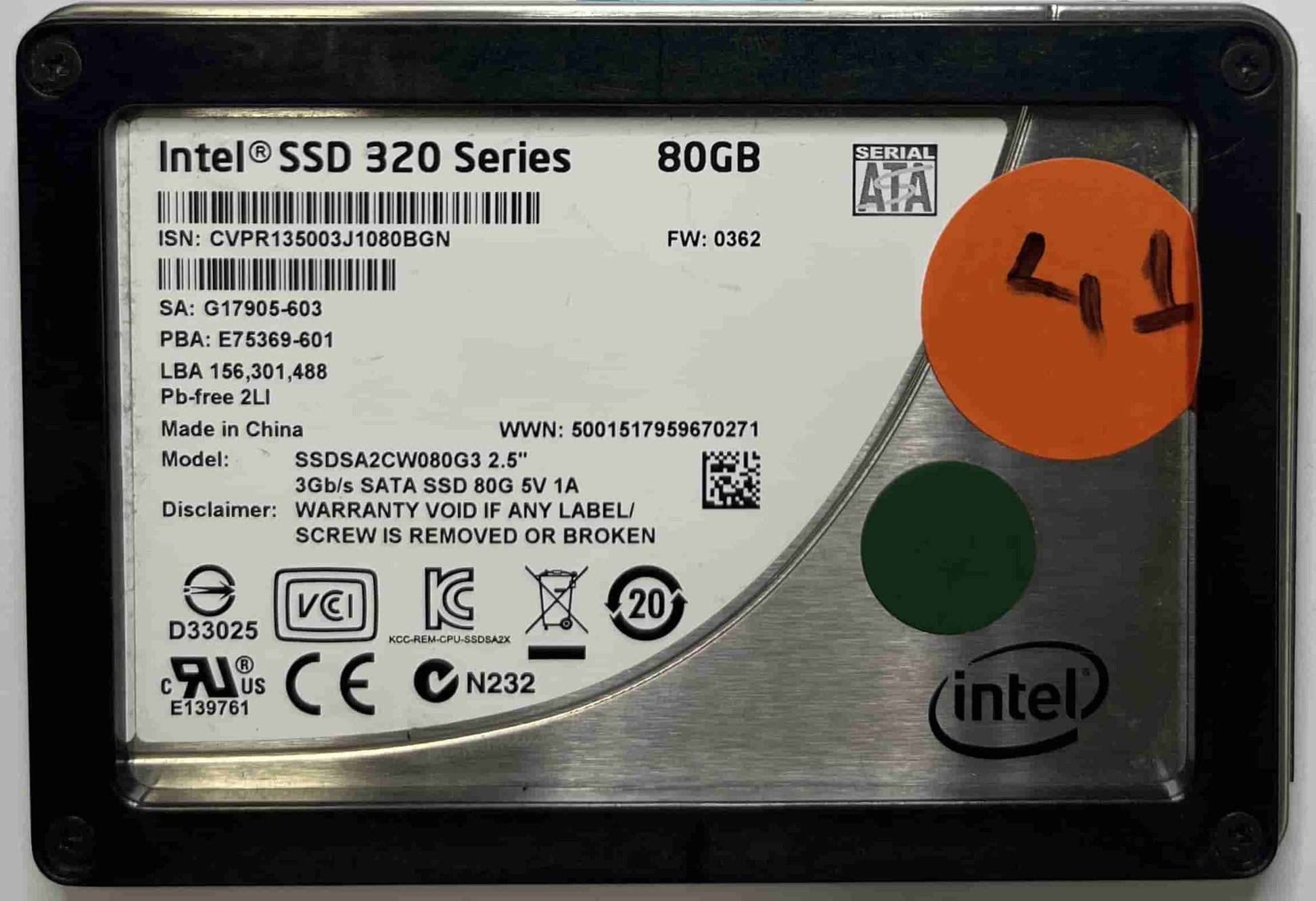 INTEL SSDSA2CW080G3 (41) SSD for Sale